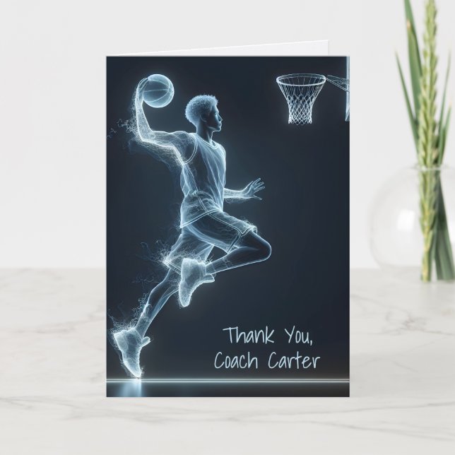 Neon Basketball Player Thank You Card (Front)