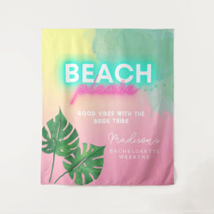 Neon Beach Please Bachelorette Pink Gradient Palm Tapestry