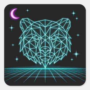 Neon Bear Synthwave - Retro Forest Beast Square Sticker