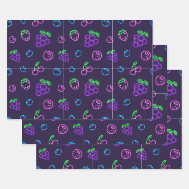 Neon Berry Pattern Gift Wrap Sheets (Set)