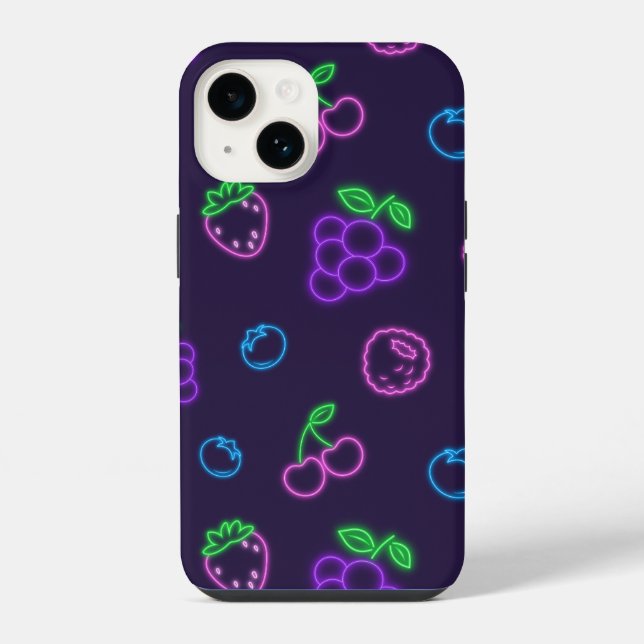 Neon Berry Pattern iPhone 14 Case (Back)