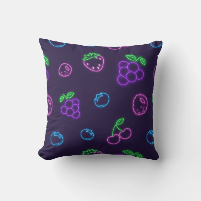 Neon Berry Pattern Square Throw Pillow (Front)