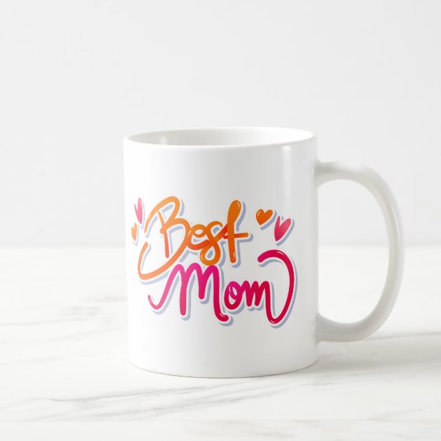 Neon Best Mom Graffiti Text with Hearts Coffee Mug (Right)
