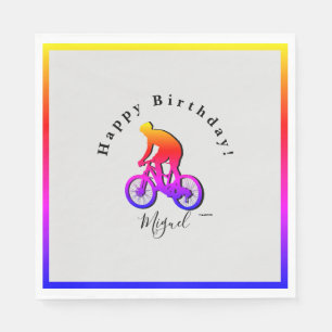 Neon Bicycle Rider Happy Birthday Napkin