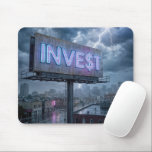 Neon Billboard with INVEST Text Mouse Pad<br><div class="desc">A neon billboard lights up the stormy city,  boldly displaying the message Invest amidst flashing lightning</div>