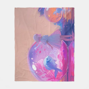 Neon Bioluminescent Jellyfish and Glowing Fish Sea Fleece Blanket