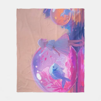 Neon Bioluminescent Jellyfish and Glowing Fish Sea Fleece Blanket