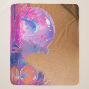 Neon Bioluminescent Jellyfish and Glowing Fish Sea Sherpa Blanket