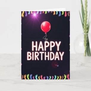Neon Birthday Balloon Card