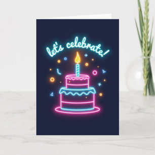 Neon Birthday Cake Card