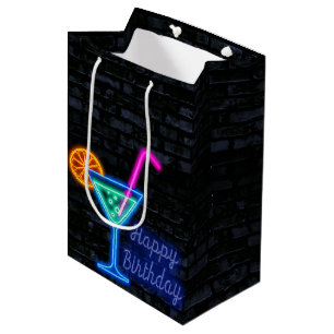 Neon Birthday Cocktail On Brick Medium Gift Bag