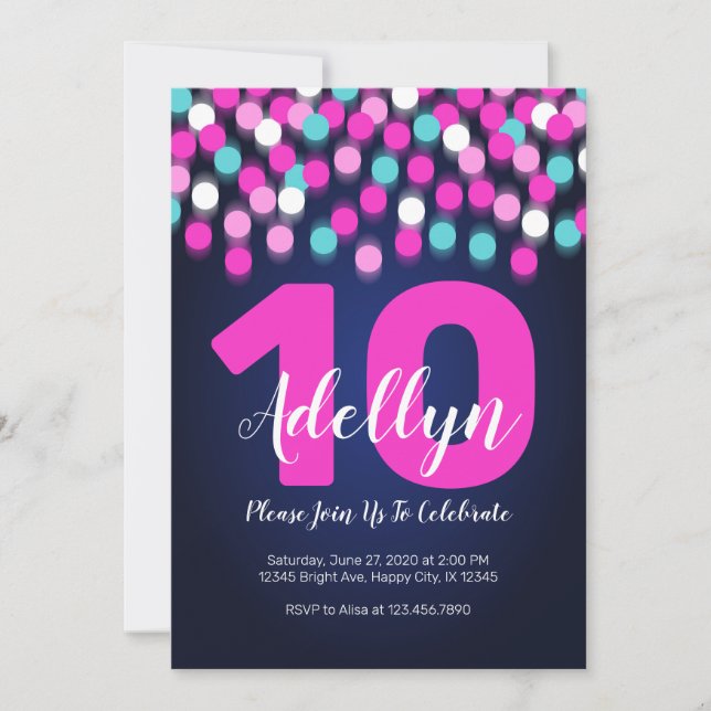 Neon birthday invitation Glow in the dark invite (Front)