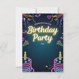 Neon Birthday Party Invitations Customizable