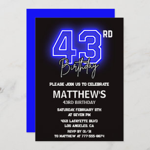 Neon Black 43e anniversaire invitations Hommes Spo