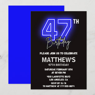 Neon Black 47th birthday invitations Men Sport