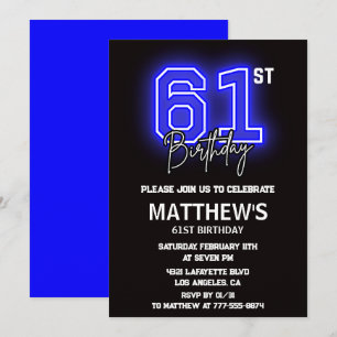 Neon Black 61st birthday invitations Men Sport