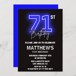 Neon Black 71e anniversaire invitations Hommes Spo