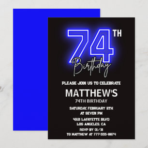 Neon Black 74th birthday invitations Men Sport