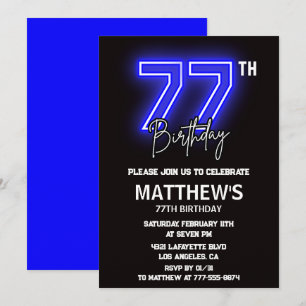 Neon Black 77e anniversaire invitations Hommes Spo