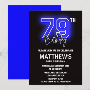 Neon Black 79th birthday invitations Men Sport