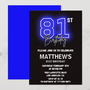 Neon Black 81st birthday invitations Men Sport