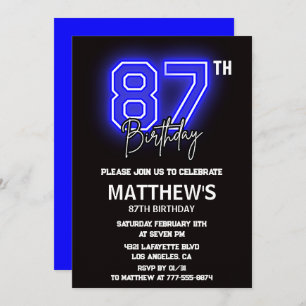 Neon Black 87th birthday invitations Men Sport