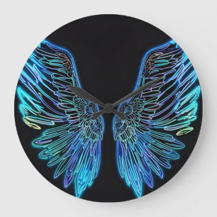 Neon Black and Blue Angel Wing Horloge murale
