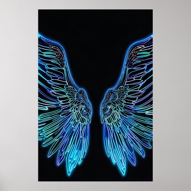 Neon Black and Blue Angle Wings Poster (Front)