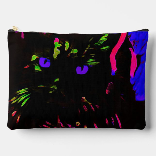 Neon Black Cat with Glowing Eyes Accessory Pouch (Front)