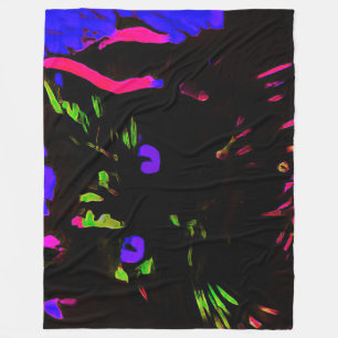 Neon Black Cat with Glowing Eyes Fleece Blanket