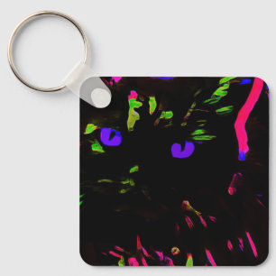 Neon Black Cat with Glowing Eyes Keychain