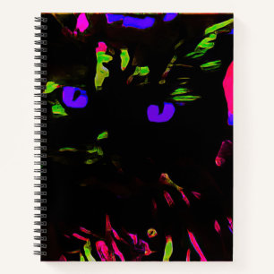 Neon Black Cat with Glowing Eyes Notebook