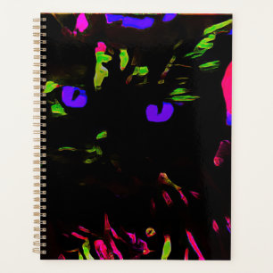 Neon Black Cat with Glowing Eyes Planner