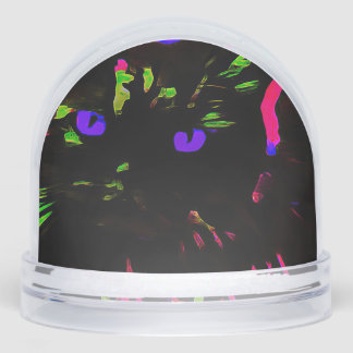 Neon Black Cat with Glowing Eyes Snowglobe