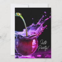 Neon Black Cherry Party Invitation 