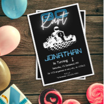 Neon Black Go-Kart Invitation d'anniversaire