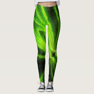 Neon Black Green Abstract Pattern Leggings