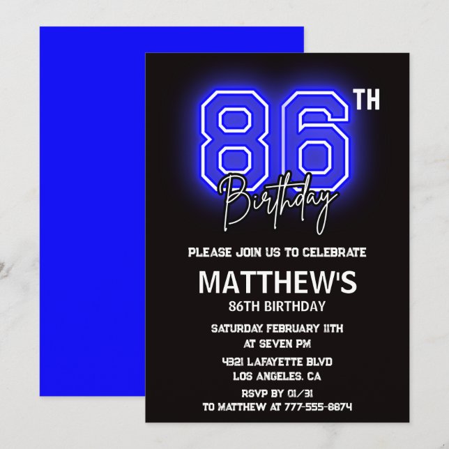 Neon Black invitations pour 86e anniversaire Men S (Devant / Derrière)