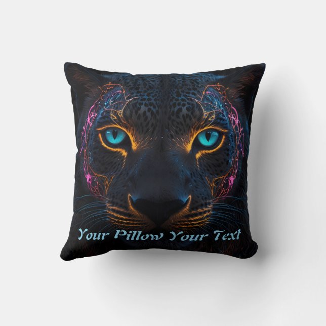 Neon Black Leopard  Throw Pillow (Back)