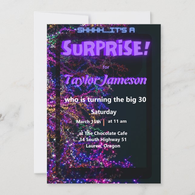neon black modern surprise Invitation QR rsvp (Front)