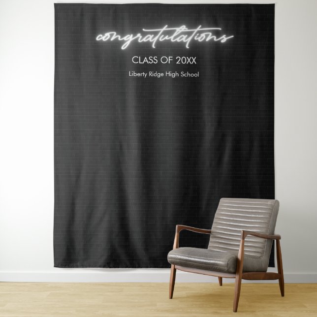 Neon Black wall Graduation Photo Booth  Tapestry (In Situ)