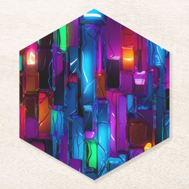 Neon Blacklight Abstract Glass Birthday Paper Coaster (Front)