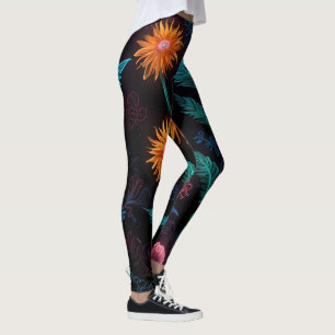 Neon Bloom: Enigmatic Garden of Lights Leggings
