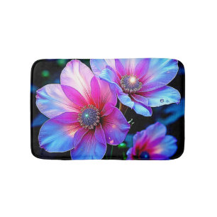 Neon Bloom Flower Magic Glow Design Bath Mat
