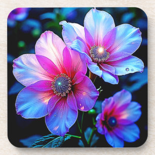 Neon Bloom Flower Magic Glow Design Coaster