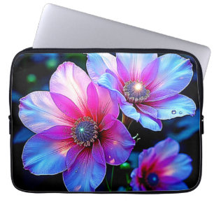 Neon Bloom Flower Magic Glow Design Laptop Sleeve