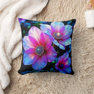 Neon Bloom Flower Magic Glow Design Throw Pillow