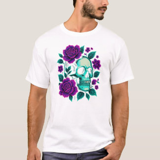Neon Bloom – Skull in Roses T-Shirt