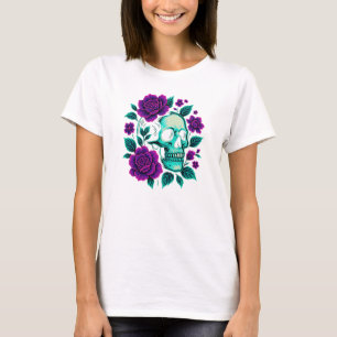 Neon Bloom – Skull in Roses T-Shirt