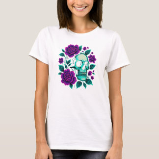 Neon Bloom – Skull in Roses T-Shirt